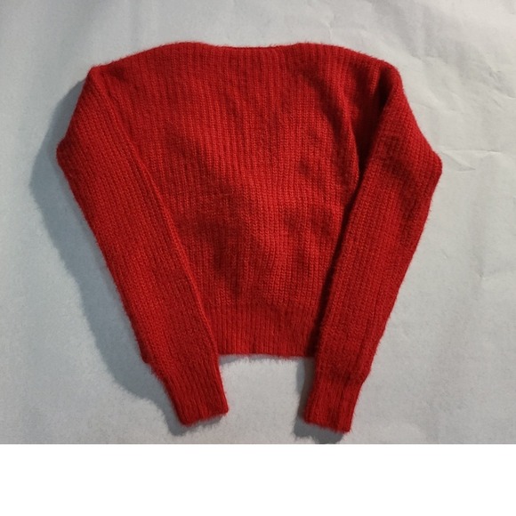 NoBoundaries Knitted Twist Sweater Pearl Embellished Red Cropped Pullover Size S - Picture 3 of 6